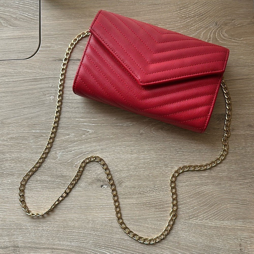Red Quilted Purse with Chain Strap